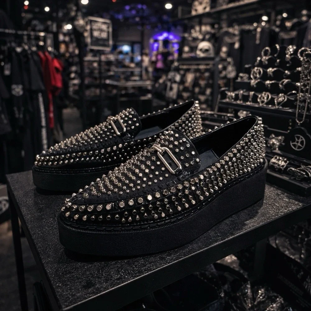 NEW NO BOX Jeffrey Campbell Choux Black Studded Platform Loafers‎ Goth Grunge 9